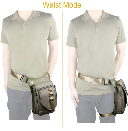 Vista 2 de Larswon Bolsa de muslo - Riñonera táctica para motocicleta, impermeable, Verde militar, M, Ligero