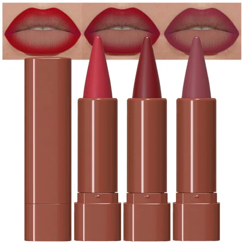 Vista 51 de evpct Combo de delineador de labios metálico rosa brillante y lápiz labial, lápiz labial con punta de cono para mujer, de larga duración