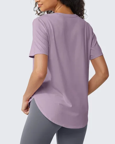 Vista 3 de G4Free Camisetas de entrenamiento para mujer, de manga corta, atléticas, transpirables, suaves, básicas, de algodón