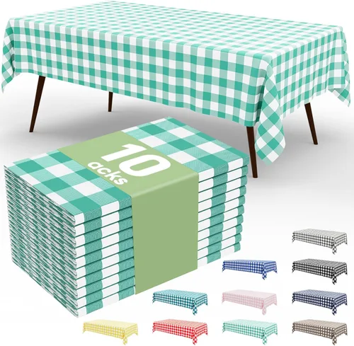 Vista 9 de Smiry Paquete de 3 Manteles Desechables de Cuadros Gingham Color Caqui - 54" x 72" Mantel de Plástico de Servicio Pesado, Cubiertas de Mesa