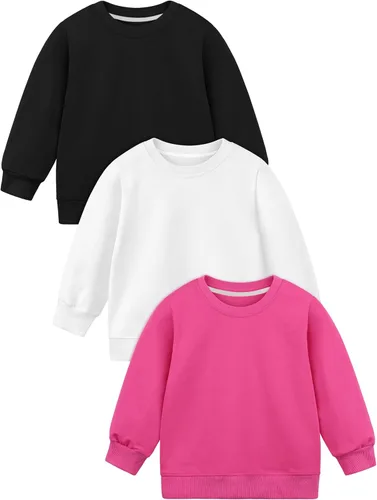 Vista 11 de Cooraby Paquete de 3 sudaderas para bebés y niñas pequeñas, sudadera de cuello redondo sin capucha, sudadera de manga larga con capucha