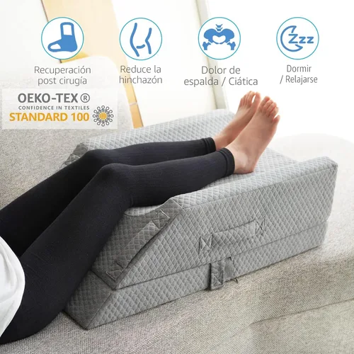 Vista 5 de Almohadas ajustables de elevación de piernas para hinchazón después de la cirugía, almohada de cuña de espuma viscoelástica refrescante
