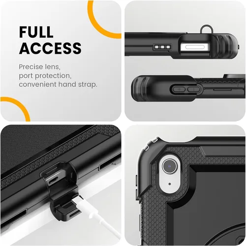 Vista 6 de Timecity - Funda para iPad de 9ª/8ª/7ª generación, de 10.2 pulgadas, funda protectora resistente con protector de pantalla, soporte giratorio Negro