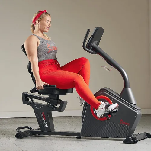 Vista 11 de Sunny Health & Fitness Smart Recumbent Bike with Pulse Sensors, Home Cycling Workout Machine w/Cushion Seat & Mesh-Backrest, Free SunnyFit App