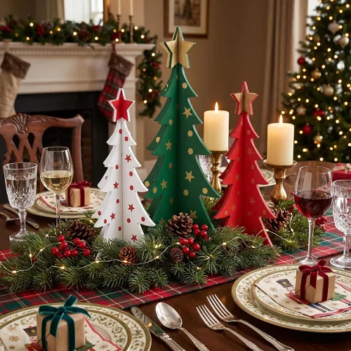 Vista 7 de DECSPAS Decoraciones de Navidad para Interiores, 3 Piezas Árboles de Navidad de Madera de 11 Pulgadas de Tamaño Grande para Centro de Mesa