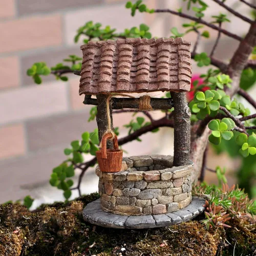 Vista 2 de Top Collection Jardín de hadas en miniatura y terrario de hadas deseando bien con estatua de manivela giratoria