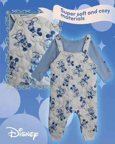 Vista 3 de Disney Conjunto general de Mickey Mouse para bebé, 2 piezas, mameluco con camisa de manga larga para recién nacido (0-9 meses)