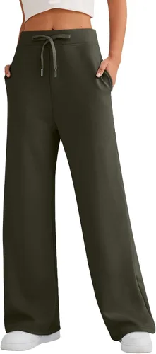 Vista 5 de Gumipy AirEssentials - Pantalones deportivos de pierna ancha para mujer, pantalones de pierna ancha para otoño, holgados, acampanados, cintura alta