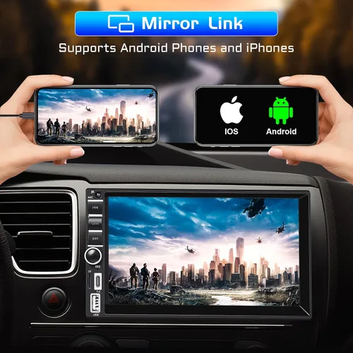Vista 6 de Estéreo de auto doble DIN con Apple CarPlay inalámbrico y Android Auto, receptor de radio de coche con pantalla táctil de 7 pulgadas con Bluetooth