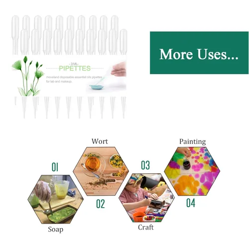 Vista 6 de moveland Pipetas de plástico desechables, 3 ML, goteros graduados, alta calidad para transferir aceite esencial para herramienta de maquillaje