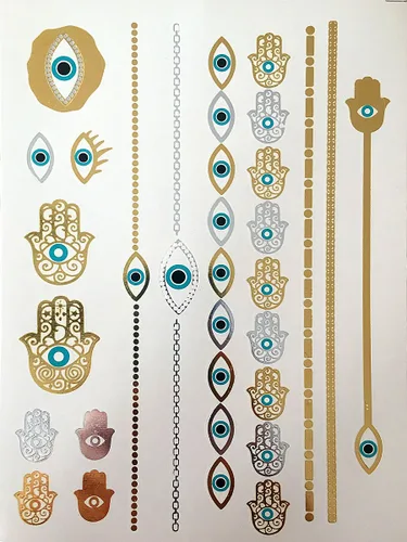 Vista 6 de 10 hojas de modernos tatuajes metálicos flash de oro/plata