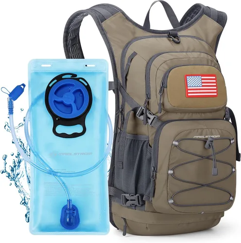 Vista 9 de Maelstrom Lightweight Hydration Hiking Backpack with 2L/3L Water Bladder BPA-free, High Flow Bite, Insulated Compartment, Reflective Strip