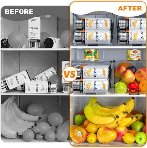 Vista 6 de SCAVATA Paquete de 4 organizadores de latas delgadas para refrigerador, dispensador de latas de soda alto y delgado apilable con tapa para nevera