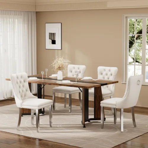 Vista 3 de Juego de mesa de comedor de 5 piezas con 4 sillas, mesa de comedor rectangular de madera de 71 pulgadas con sillas de comedor de terciopelo, tablero