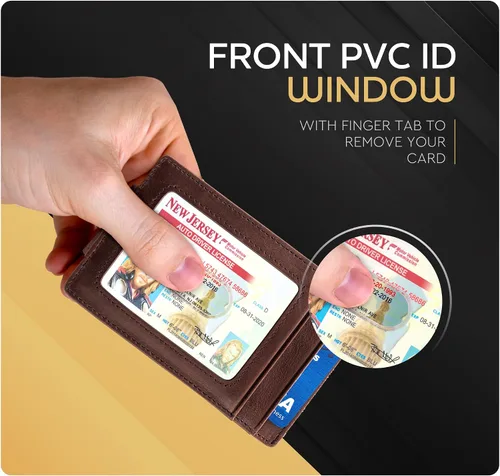 Vista 4 de Billetera de cuero con clip para dinero, bolsillo frontal delgado, bloqueo RFID con imán súper fuerte