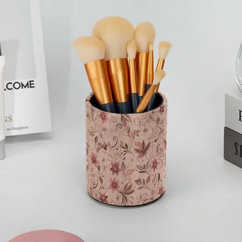 Vista 6 de Organizador de bolígrafos de escritorio con flores de plantas rosas retro, soporte para brochas de maquillaje, soporte para lápices para escritorio