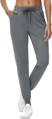 Vista 4 de 2 piezas de pantalones deportivos para mujer, pantalones deportivos de descanso con cordón, pantalones deportivos de cintura alta con bolsillos