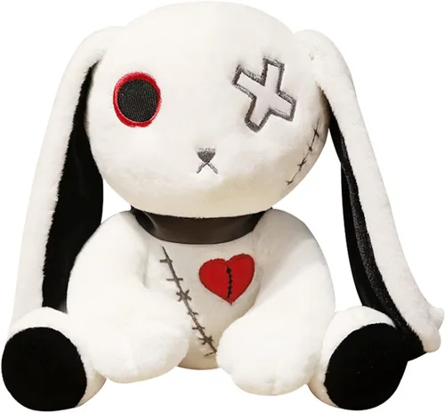 Vista 6 de Muñeca de conejo de peluche, juguete de peluche loco, animal de peluche de conejo aterrador de Halloween con orejas largas de pie, adecuado