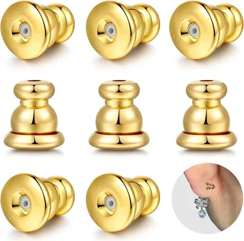 Vista 12 de Respaldos de Aretes para Pendientes, Respaldos de Aretes Tipo Bala de Oro 18K Repuestos para Pendientes/Orejas Caídas, Cierres de Seguridad