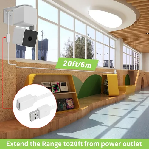 Vista 3 de UYODM Cable de extensión USB de 20 pies compatible con WYZE Cam V3/V4/V2, Wyze Cam OG, Pan V3/V3 Pro/V2, cable de carga impermeable IPX7 que