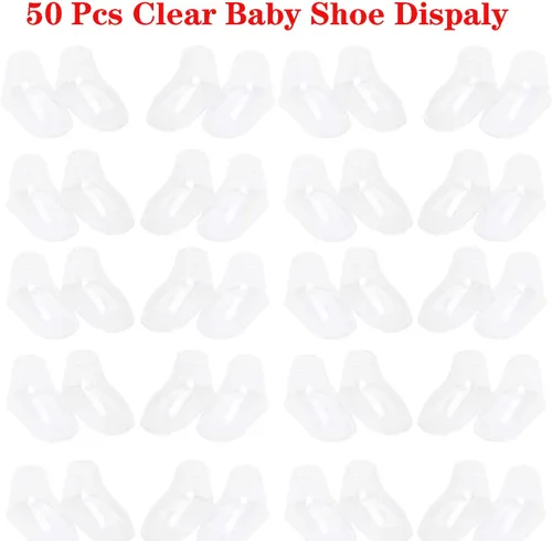 Vista 2 de 50 piezas de plástico transparente para pies de bebé botines de bebé calcetines de ganchillo escaparate zapatos para niños pequeños soporte