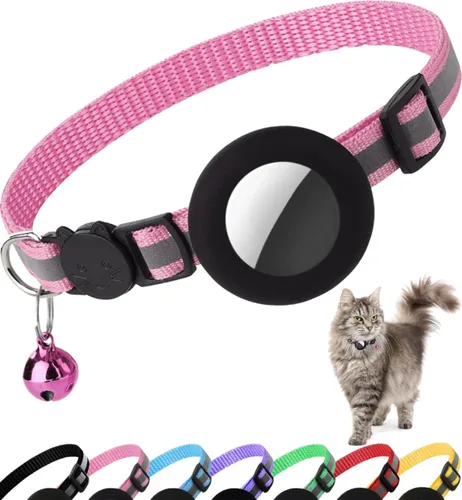 Vista 12 de Collar de Gato Airtag Separable, Collar Reflectante para Gatito con Soporte para Apple Air Tag y Campana para Gatos Niña y Niño, 0.4 Pulgadas