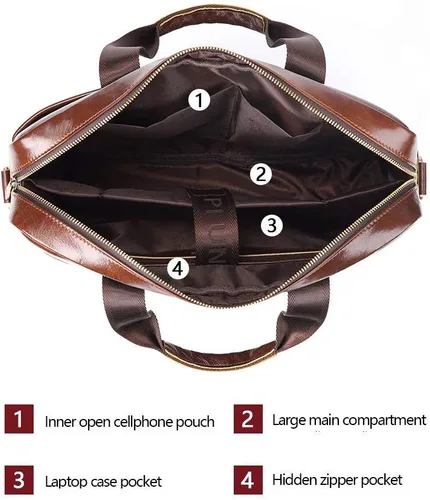 Vista 2 de CocoBotton Maletín de cuero para hombre, bolso para computadora portátil, bolso de mensajero de cuero genuino impermeable vintage