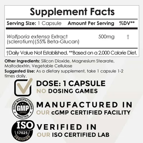 Vista 2 de Nootropics Depot Cápsulas de hongos Poria 500mg 60 unidades Wolfiporia extensa