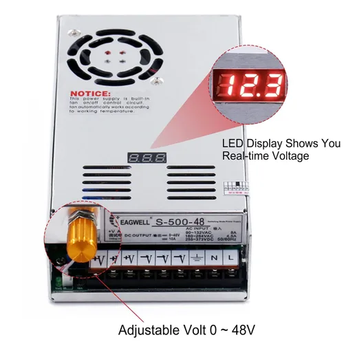 Vista 2 de EAGWELL Fuente de alimentación CC CA 110V/220V a DC 0-48V 10A 480W Buck Convertidor, adaptador LED ajustable regulado 5V 12V 24V 30V 36V 48V Volt