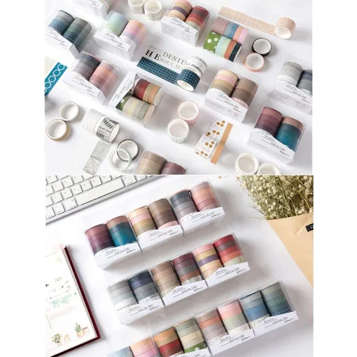 Vista 8 de Basic Collection - Juego de 100 rollos de cinta adhesiva de color sólido de 0.39/0.98 pulgadas de ancho, cinta adhesiva para decoración de arte