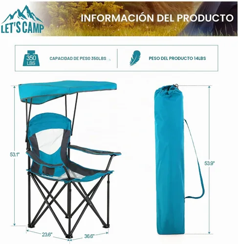 Vista 3 de LET'S CAMP Silla de campamento con toldo de sombra, silla de toldo Azul bebé