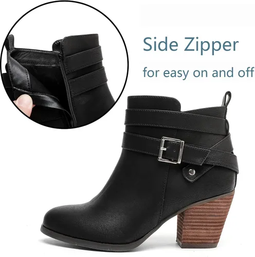 Vista 3 de Luoika Botines anchos para mujer, tacón medio extra ancho con cremallera lateral.