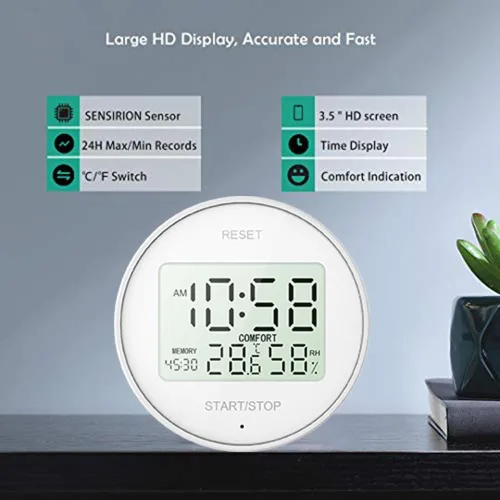 Vista 4 de Higrómetro digital magnético y termómetro para interiores, temporizador de cocina para cocinar, hornear, fitness, batería AAA incluida