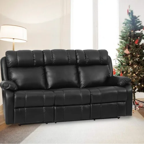 Vista 5 de BestMassage Juego de sofá reclinable de piel sintética, sofá reclinable manual (3 plazas) para muebles del hogar