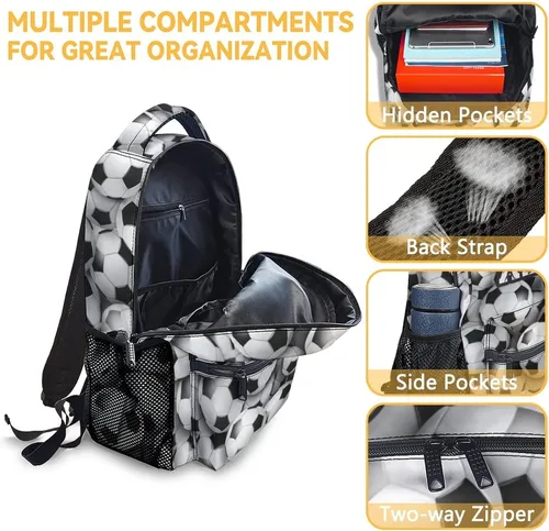 Vista 6 de Mercuryelf Mochila de fútbol personalizada para niños y niñas con juego de lonchera, mochilas de viaje escolar 3 en 1, combo a juego, bolsa ligera
