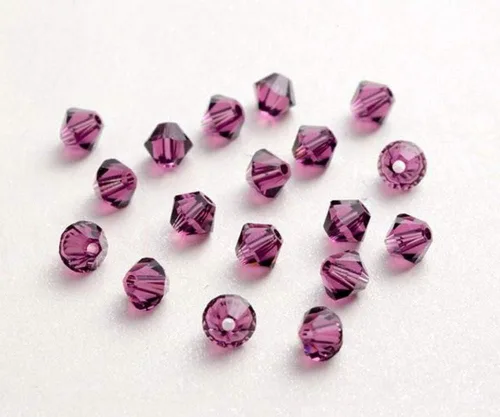 Vista 2 de 50 cuentas sueltas de cristal bicono facetado Preciosa de 0.236 pulgadas (0.236 in), amatista morada, compatibles con Swarovski 5301/5328