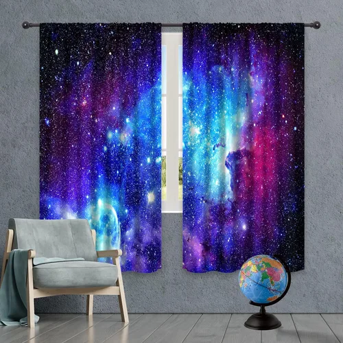 Vista 6 de Riyidecor Cortinas y Drapes Galaxia Espacio Nebulosa Cortinas de Cocina (2 Paneles 29.5 x 63 Pulgadas) Azul Bolsillo para Varilla Universo Planetas