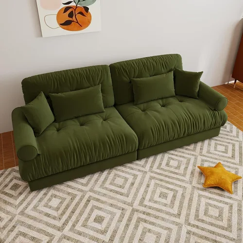 Vista 51 de Sofá modular de gran tamaño de 94 pulgadas, sofás seccionales grandes de color beige y blanco para sala de estar, juego de sofá de terciopelo, sofás