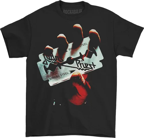 Vista 2 de Judas Priest Camiseta británica de acero para hombre, Negro