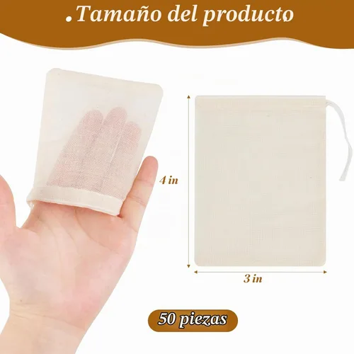 Vista 3 de GliSun - 50 bolsas de muselina con cordón, bolsas de té reutilizables de 4 x 3 pulgadas