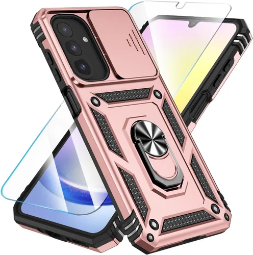 Vista 13 de SunStory Funda compatible con Samsung Galaxy A17 5G con protector de pantalla HD, cubierta de cámara deslizante y soporte de anillo giratorio, a