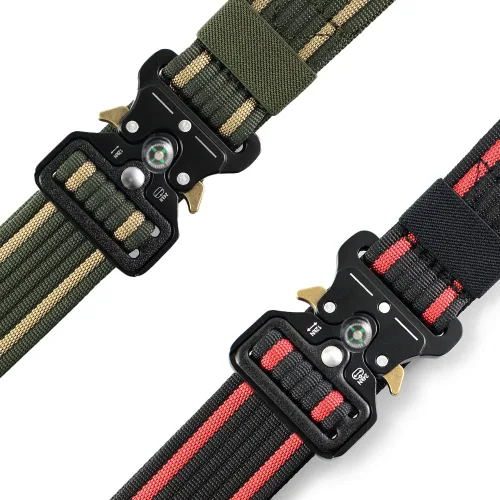 Vista 2 de Cinturones Tácticos para Hombres Paquete de 4, Cinturón Web Militar con Brújula, Cinturón Rigger de Servicio Pesado con Hebilla de Metal