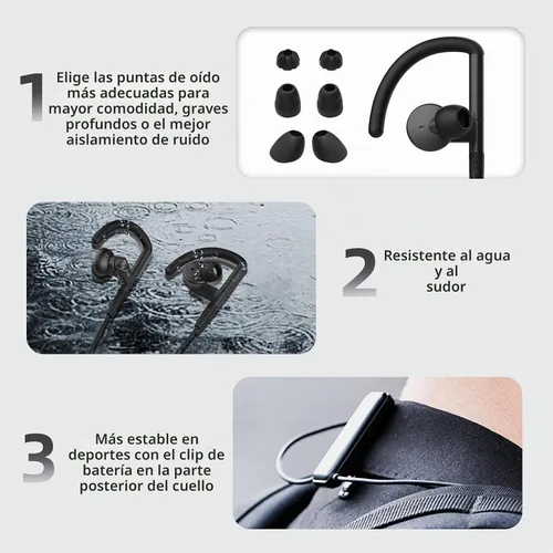 Vista 5 de SoundMAGIC ST80 - Auriculares Bluetooth con banda para el cuello, impermeables, con sonido estéreo de alta fidelidad, con cable, desmontables