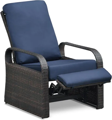 Vista 12 de Silla reclinable de aire libre para patio, resina de mimbre con cojines amortiguadores, auto ajustable, sofá de ratán, UV/Fade/Resistente al Mimbre