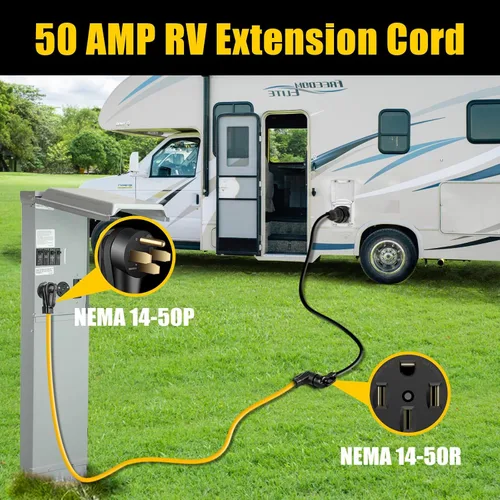 Vista 4 de Cable de extensión de 50 amperios para RV/EV, 4 clavijas NEMA 14-50P a 14-50R 50F/50M cable para caravanas remolques, Tesla modelo 3-S-X-Y, STW