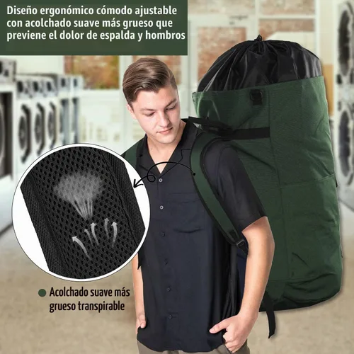 Vista 6 de JOINPRO Bolsa de lavandería con mochila, bolsas de lavandería de viaje extra grandes de 125L con correas de hombro, diseño ajustable y extensible