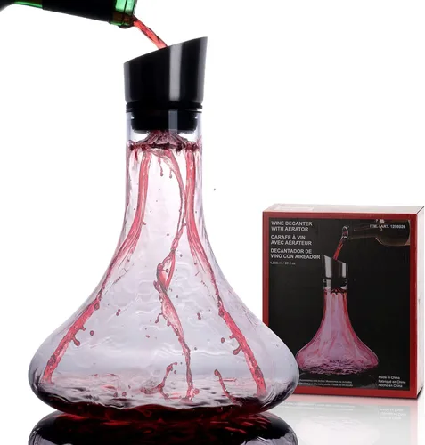 Vista 7 de King Crystal Jarra decantadora de vino Forma de U Soplada a mano Jarra de vino de cristal de 34 onzas Para bar en casa 100% plomo Vidrio