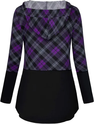 Vista 3 de QUINEE sudadera con capucha para mujer de manga larga a cuadros, bloque