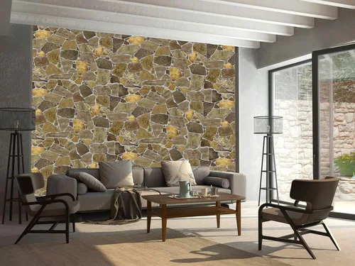 Vista 2 de Dundee Deco Paneles de pared 3D de piedra sintética de PVC marrón, 3.2 pies x 2.1 pies (98cm x 63cm), diseño de interiores, decoración de paneles