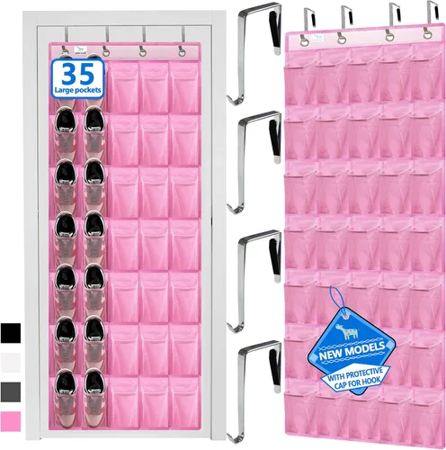 Vista 7 de Organizador de zapatos sobre la puerta, 2025 mejorado, organizador de zapatos, 35 bolsillos enormes, organizador de zapatos sobre la puerta